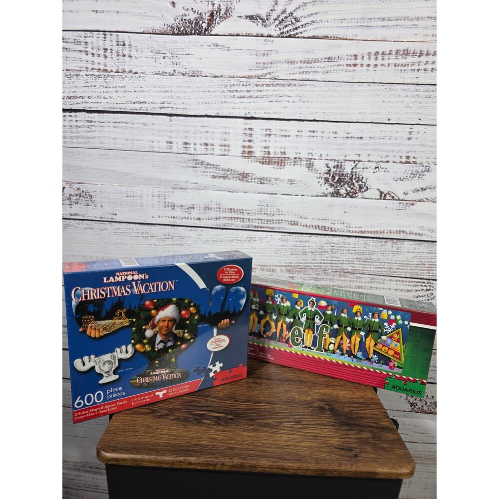 Aquarius Christmas Puzzle Bundle- Elf 1000 Piece and Christmas Vacation 600 NIB